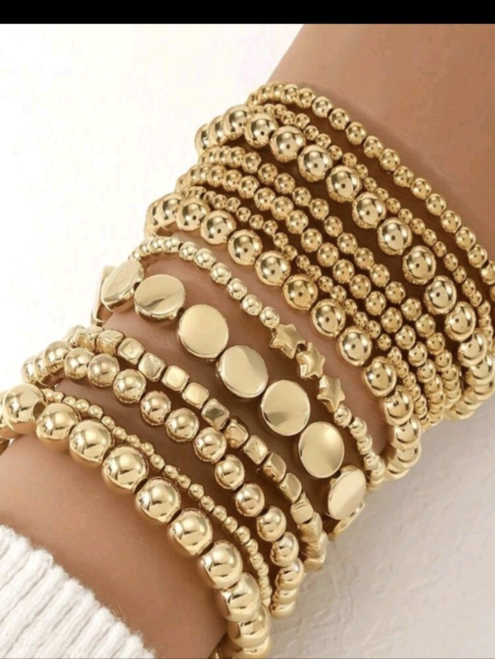 Gold Stacked Beaded Bracelet Set - Women Jewelry